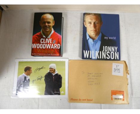 Sporting Autographs.&nbsp;&nbsp;Signed works in d.w's by Jonny Wilkinson &amp; Clive Woodward &amp; a photograph signed by Jo