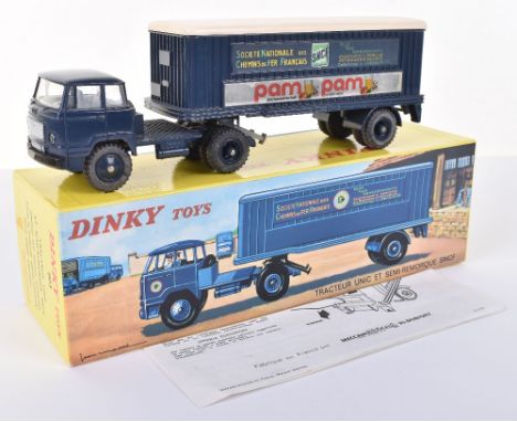 French Dinky Toys 803 Unic ‘SNCF’ Articulated lorry, dark blue, cream trailer roof, ‘SNCF’ and ‘Pam Pam’ to trailer sides, in