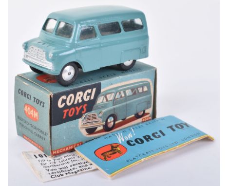 Corgi Toys 404M Bedford “Dormobile” personnel carrier, pale blue, flat spun wheels, in near mint original condition, a couple