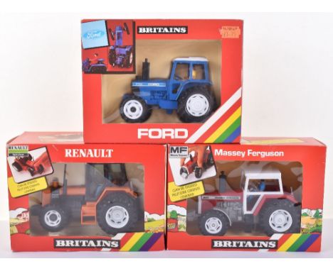 Three Boxed Britain’s Tractors, 9520 Massey Ferguson Tractor MF-2680, 9522 Renault 145-14 Tractor and 9523 Ford Tractor 7710 