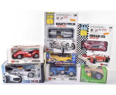 Polistil TG9 Mercedes Benz 1:18 scale RW 196 racing car, 2 x Burago Diecast Metal Kits, Ferrari 312 Jody Scheckter, Bugatti T