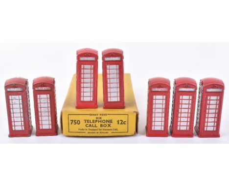 Dinky Toys 750 (12c) Six Telephone Call Boxes in yellow trade box, six red/silver telephone boxes, in very good to near mint 