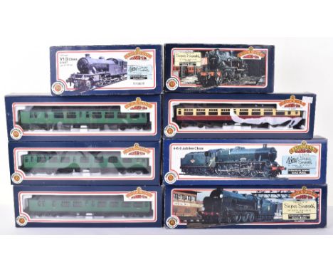 Bachman four locomotives and coaches, boxed 31-151 Jubilee class 4-6-0 ‘Silver Jubilee’ locomotive and tender, BR green, 31-4