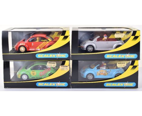 Four Scalextric VW Beetles Boxed Cars, C2233 VW Beetle Pirelli no.3, C2313 VW Beetle silver, C2315 VW Beetle Blue, C2337 VW B
