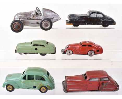 Schuco and other tinplate cars, 1950s, Schuco (US zone) 1001 Mirakocar, red, 3041 Varianto-Limo, light green, both fair to go