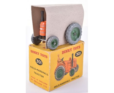 Dinky Toys 301 Field Marshall Tractor, orange body, tan driver, green metal wheel hubs, in near mint original condition, inne