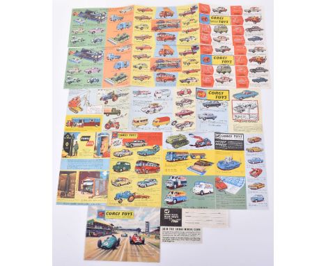 Quantity of Corgi Toys Leaflets/catalogues, 1960 one fold Interim leaflet with UK check list (two small biro marks to back of
