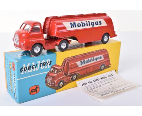 Corgi Major Toys 1110 Bedford S Type Mobilgas Petrol Tanker, red cab/tanker, flat spun wheel hubs, in mint original condition