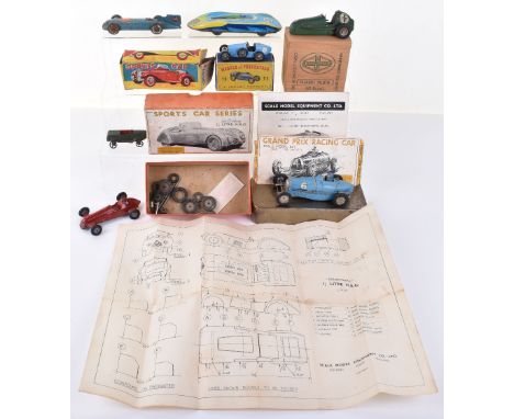 Various model Racing cars, including a Scale Model Kits built 3.3 Bugatti Grand Prix racing car, the blue wooden and metal ca