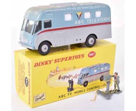 Dinky Supertoys 987 ABC TV Mobile Control Room, light blue and grey body, red strip, silver roof, grey plastic hubs, ‘A.B.C T