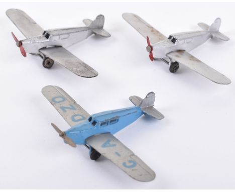 Dinky Toys 60K Percival Gull Amy Mollison Aircraft, blue/silver body G-A DZO, 2 x 60K Light Tourer’s (Percival Gull) silver b