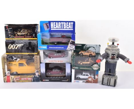 TV Film Related Toys, including: Corgi 01806 Inspector Morse Jaguar 2.4,04402 gold plated Aston Martin DB5-35th Anniversary, 