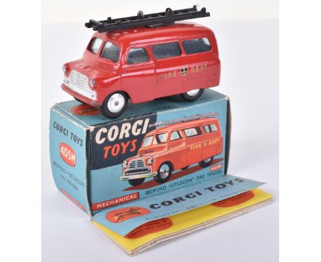 Corgi Toys 405M Bedford “Utilecon” Fire Tender” red body, flat spun wheels ‘Fire Dept” in good original condition, some paint