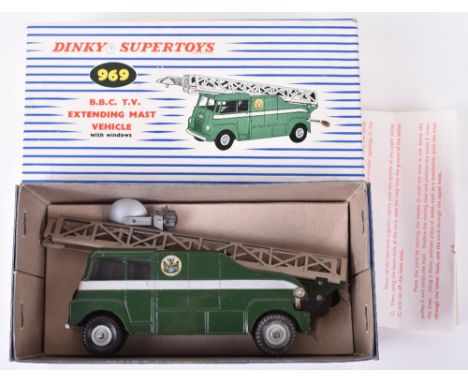 Dinky Supertoys 969 B.B.C T.V Extending Mast Vehicle, dark green body, grey wheel hubs, with original antenna dish, in mint c