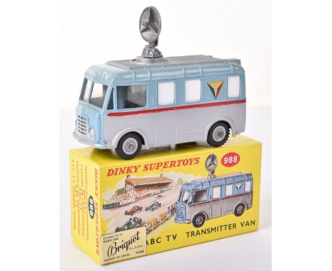 Dinky Supertoys 988 ABC TV Transmitter van, blue and grey body, red strip, silver roof, grey hubs, ‘A.B.C TV’ to front, revol