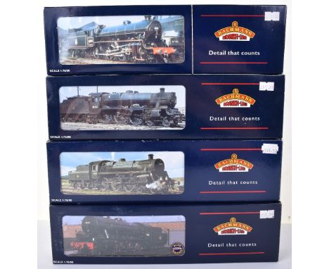 Bachmann four locomotives, boxed 31-105A Standard 4MT 4-6-0, BR black late crest BR 1B tender, 31-157 Jubilee class 4-6-0 ‘Ju