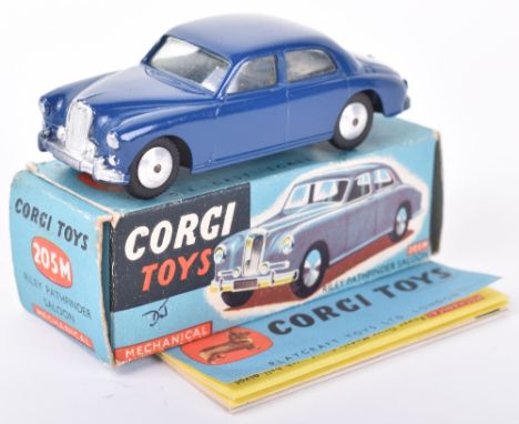 Corgi Toys 205M Riley Pathfinder Saloon, dark blue body, flat spun wheels, in near mint original condition, with working mech