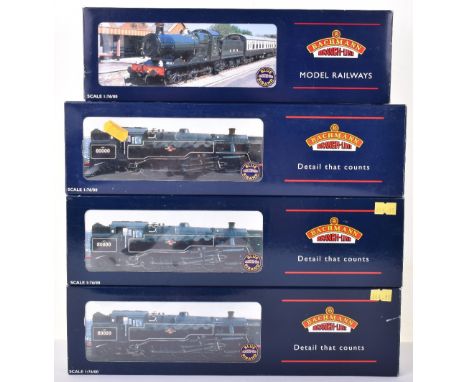 Bachmann four BR locomotives, boxed 32-305 Collett goods 0-6-0 locomotive and tender, BR black early crest, Manor tender (wea