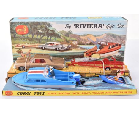 Corgi Toys The ‘Riviera’ Gift Set 31, Buick Riviera, gold body, spoked wheels, in mint original condition, Dolphin Cabin Crui