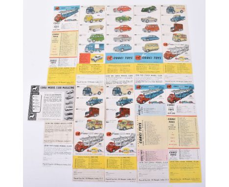 Quantity of Corgi Toys Leaflets, including Concertina leaflets, K2 1957, K3 1957, 4 x K4 1957, K5 1958, 2 x K7 1958, 2 x Corg