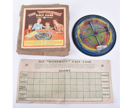 The Superspeed’ World Record novelty race game, English 1930s, tin printed spinner with The Bluebird racing car, Schneider se