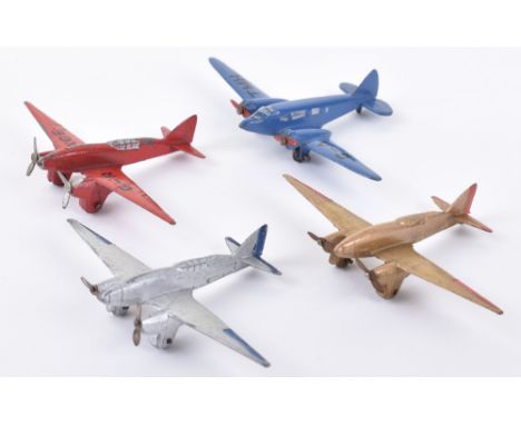 Four Dinky Toys Aircraft, 3 x 60g Light Racers, red/gold, silver/blue, red/silver G-R ACE and 62m Light Transporter, blue G-A