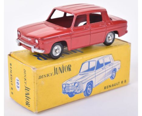 French Dinky Junior 103 Renault R 8, dark red body, silver trim, spun concave wheel hubs, in near mint original condition, wi