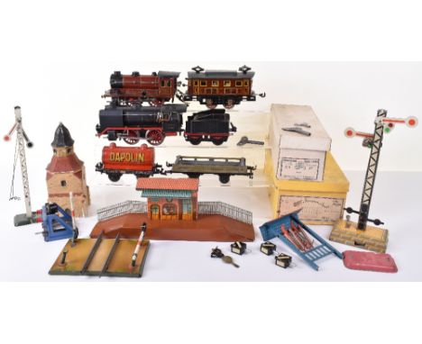 Marklin and Bing 0 gauge locomotives, wagons and accessories, 1930s, Marklin boxed R910B 0-4-0 c/w locomotive and tender with