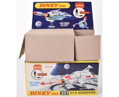 Dinky Toys 351 U.F.O. Interceptor, from Gerry Andersons UFO Tv programme, metallic green body, red skids, orange/white missil