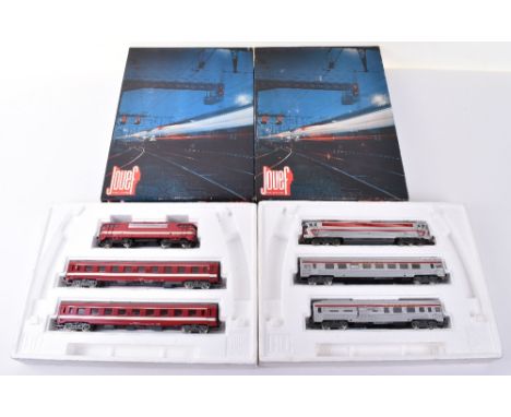Jouef HO gauge boxed train sets, coaches and ROCO locomotive, 7606 Trans Europ Express set with 0-6-6-0 CC4010 SNCF locomotiv