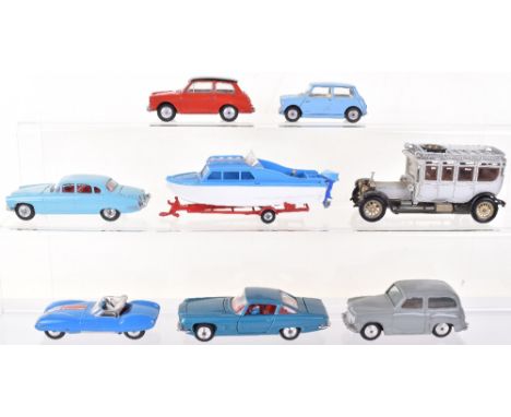 Quantity of Unboxed Corgi Toys, including:104 Dolphin 20 cabin cruiser on trailer, with helmsman, 151 Lotus Mark 11, blue wit