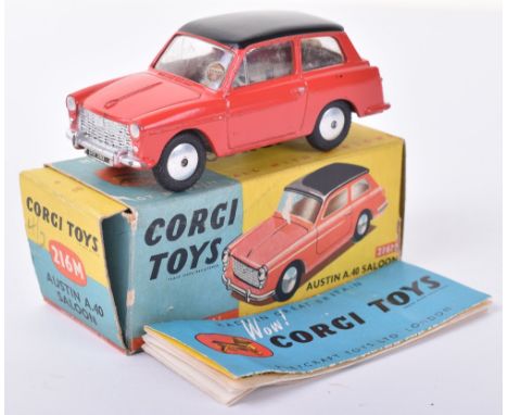 Scarce Corgi Toys 216M Austin A.40 Saloon, red body, black roof, flat spun wheels, in very good original condition, a couple 