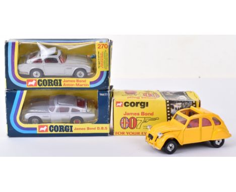 Corgi Toys James Bond Models, 270 Aston Martin DB 5, silver body, chrome whizzwheels, rear bullet screen, ejector seat, two b