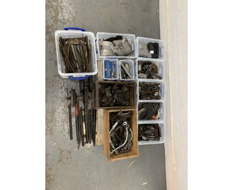 A quantity of mainly Vincent cycle partsincluding hubs; mudguard stays; stands; sidestands; magneto covers; fork parts; footr
