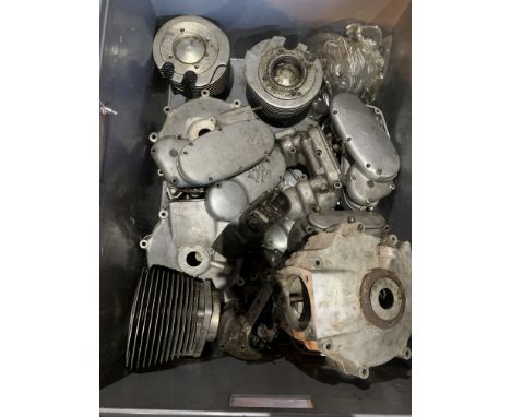 A quantity of AJS/Matchless engine componentsincluding crankcases, cylinder barrels (some alloy), rocker boxes, cylinder head