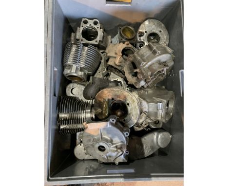A quantity of AJS/Matchless engine componentsincluding crankcases, cylinder barrels (some alloy), rocker boxes, cylinder head