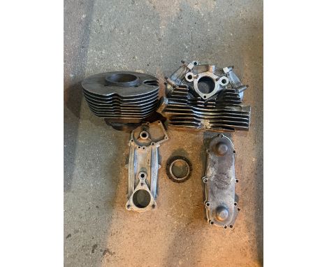 A selection of Velocette engine componentsincluding a MkII KSS head, inner and outer timing covers, and a selection of gasket