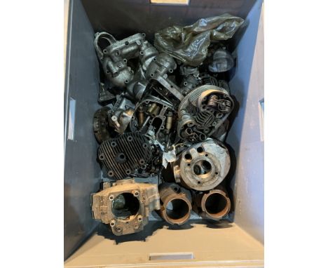 A quantity of AJS/Matchless engine componentsincluding crankcases, cylinder barrels, rocker boxes, cylinder heads, timing cov