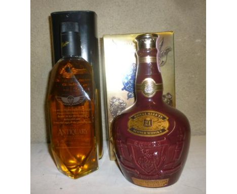 One bottle The Antiquary 12 year old Scotch Special Air Service Edition, boxed, and one bottle Chivas Royal Salute 21 year ol