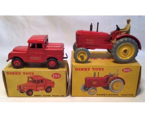 Dinky: A boxed Dinky Toys Massey Harris Tractor 300 and Mersey Tunnel Police Van 255.&nbsp;Tractor is in mint condition with 