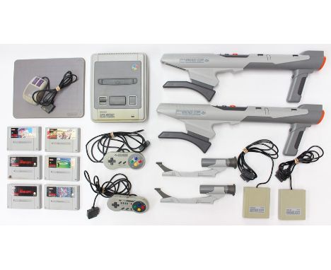 Nintendo: An unboxed Super Nintendo Entertainment System console, two SNES Scope; one official controller and one unofficial 