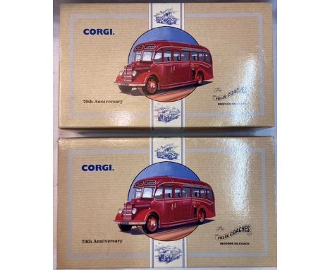 Corgi: A pair of Corgi Classics, 70th Anniversary Bedford OB Felix Coach, both boxed with certificates.