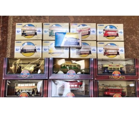 Corgi: A collection of Trams, all boxed in good condition. Damage to cellophane on two. (one box)