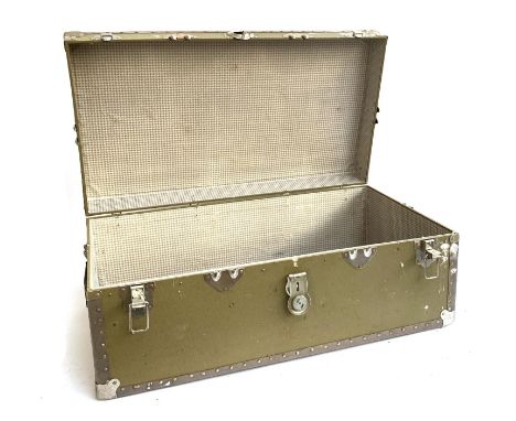 A vintage travel trunk, with side carry handles, 91cmW 