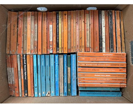 A box of vintage Penguin paperbacks, to include Mary Renault, D.H Lawrence, Graham Greene, Evelyn Waugh, John Updike, Daphne 