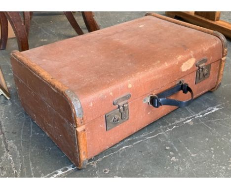 A vintage wood banded travel trunk, 68cmW 