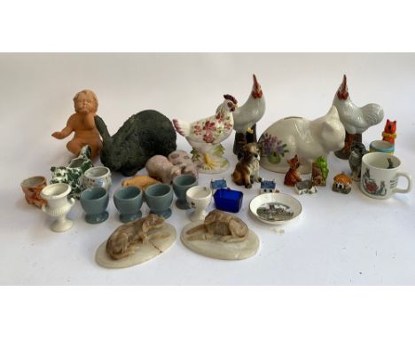A mixed lot of ceramic animal figurines, to include a pair of alabaster hound dogs; Goebel bulldog; Burgess &amp; leigh Ivy c
