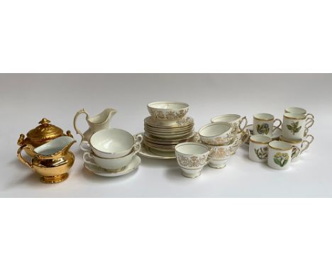 A mixed lot of ceramics to include Coalport white and gilt part tea set; Royal Worcester floral coffee cans and saucers 'Lily