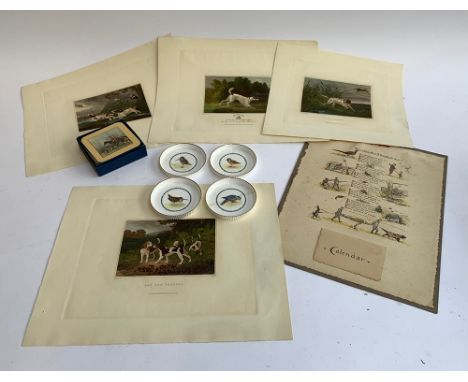 Four Royal Worcester pin dishes depicting birds, one af; six table coasters; together with 'Advice from Father to Son' shooti