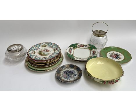 A mixed lot of plates, some hand painted, to include Myott etc 